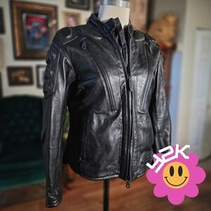 Vintage Y2K Harley Davidson Womens Leather Motorcycle Jacket Armor Biker Black